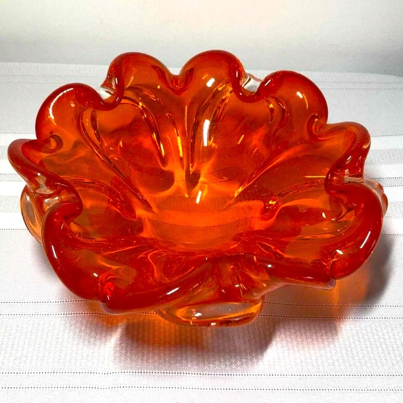 Other - Murano Glass Bowl Centerpiece Amberina Flower Ruffled Wave dish. MCM VINTAGE